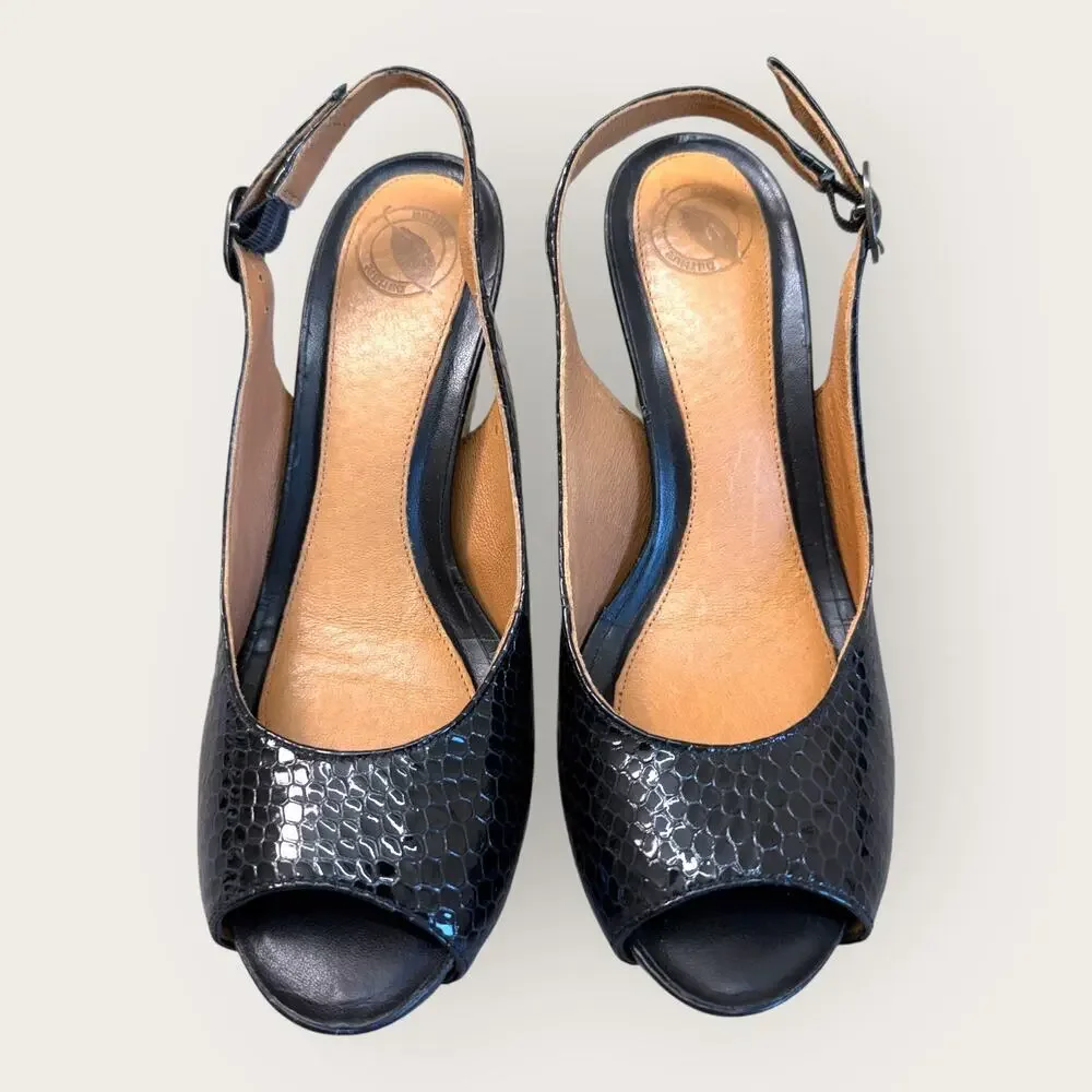 Nurture Black Womens Size 8M Patent Leather Espadrille Wedge Sandals Slingback